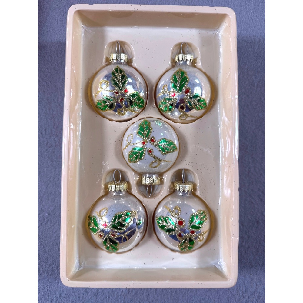 Vintage Glass Christmas Ornament Lot Holiday Style Gold Silver Holly Boxed Sets